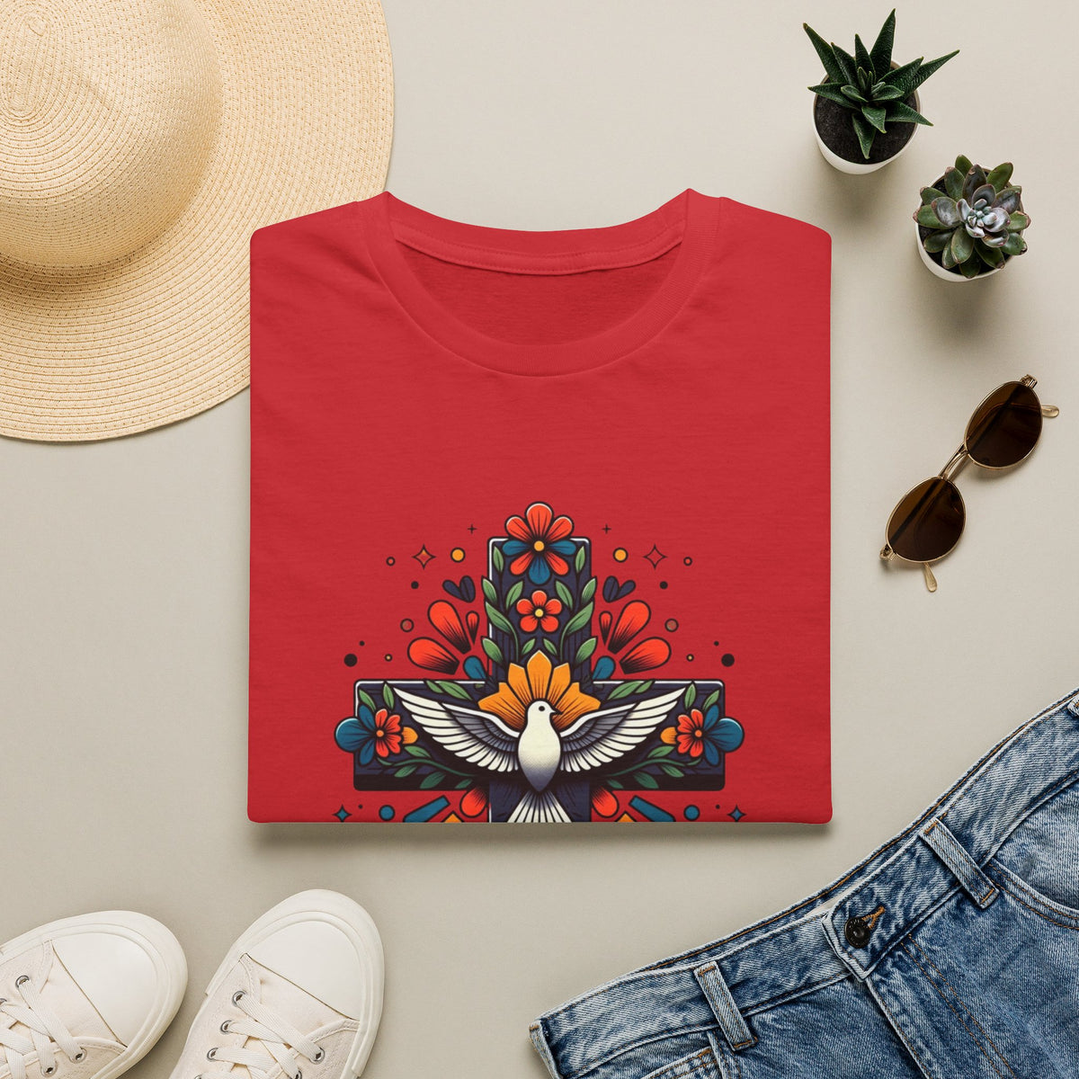 Dove & Floral Cross T-Shirt