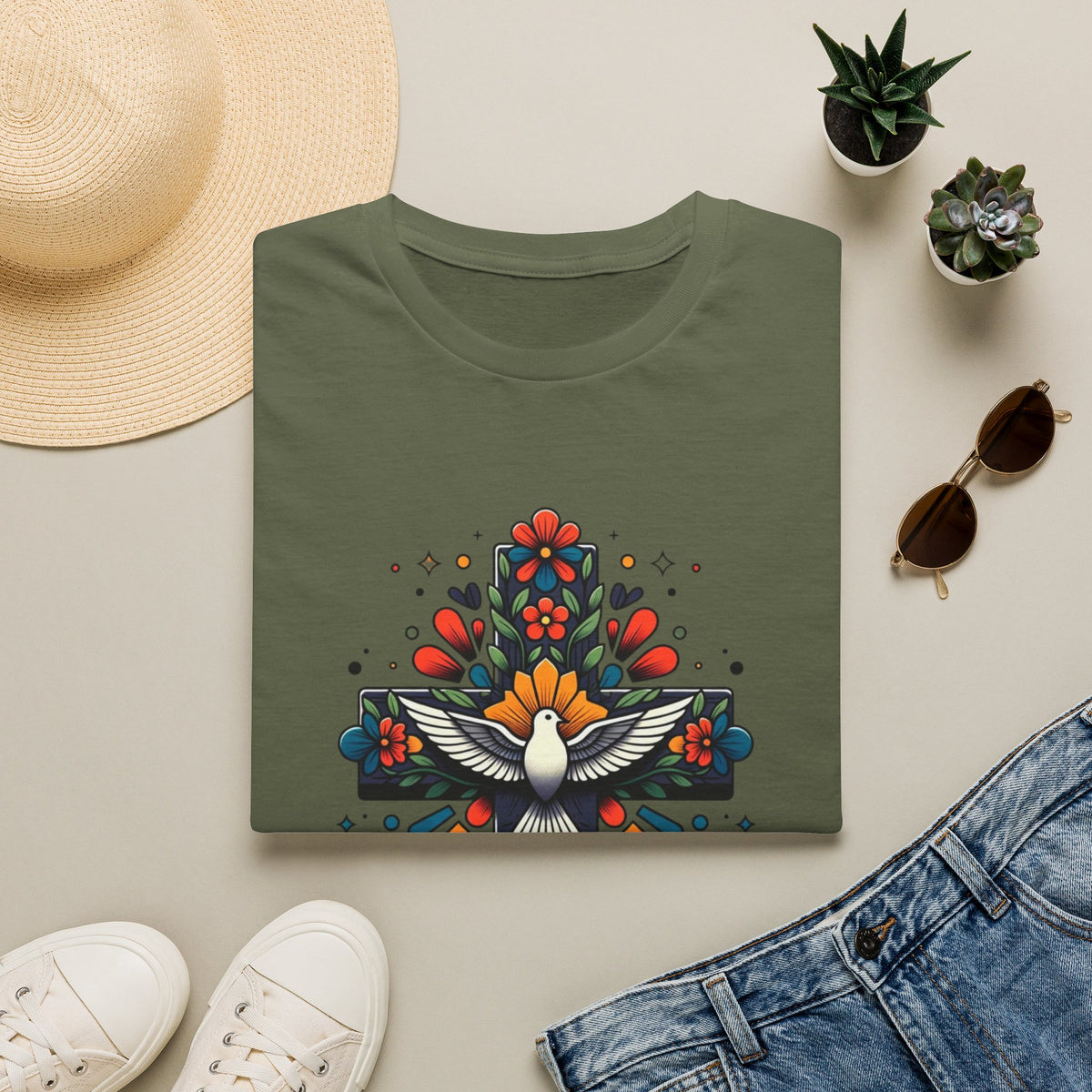 Dove & Floral Cross T-Shirt